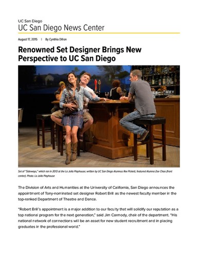 Renowned Set Designer Brings New Perspective to UC San Diego