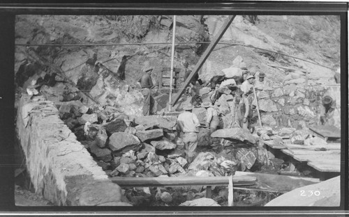 A construction crew working on the construction of the dam at Middle Fork at Kaweah #3 Hydro Plant