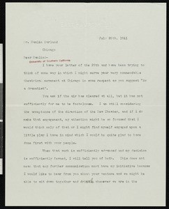 Augustus Thomas, letter, 1911-07-28, to Hamlin Garland