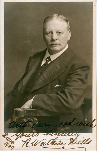 Autographed postcard with photograph of Robert Watkin Mills