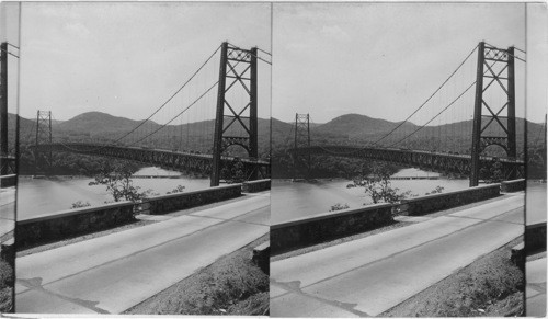 The New Bear Mountain Bridge from the East Bank, N. York. (Brigandi Title) Looking NW to Bear Mountain Bridge, NY State