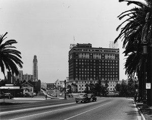 On Wilshire Boulevard at Hoover Street and Lafayette Park facing west towards the Town House building