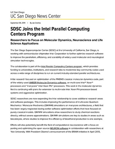 SDSC Joins the Intel Parallel Computing Centers Program