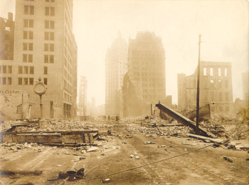 [View of earthquake and fire damage on Kearny Street]