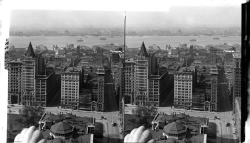 From City Hall West to Chambers Street Ferry, Hudson River, and Jersey City, New York City, Circa 1915