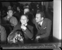 Roland West and Harvey Priester in audience for grand jury hearings into death of actress Thelma Todd, circa 1935