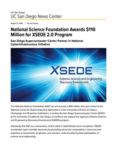 National Science Foundation Awards $110 Million for XSEDE 2.0 Program