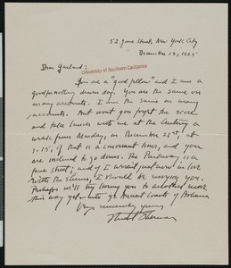 Stuart Sherman, letter, 1925-12-13, to Hamlin Garland