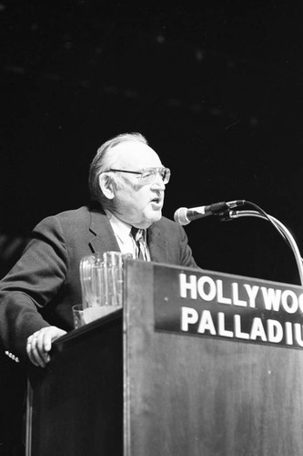 Man speaking during the FDR birthday celebration at the Hollywood Palladium, Los Angeles, 1982