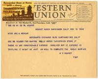 Telegram from William Randolph Hearst to Julia Morgan, November 15, 1928