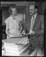 Marion A. Olsen and sales tax chief Clayton L. Howland, Los Angeles, 1935