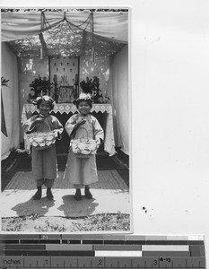 Flower girls at the Mission at Fushun, China, 1932