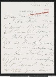 Corinne Roosevelt Robinson, letter, 1931-11-16, to Hamlin Garland