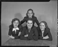Singer Buron Dahl posing with Harriett Scott, Margery Fuller, and Bette Ann Carvel, Los Angeles, 1936