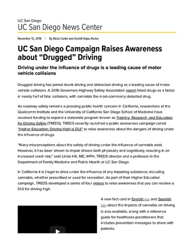UC San Diego Campaign Raises Awareness about “Drugged” Driving
