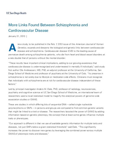 More Links Found Between Schizophrenia and Cardiovascular Disease