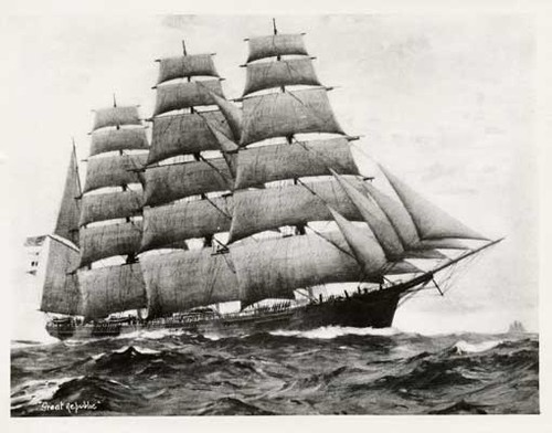 [Painting of 4-masted bark, "Great Republic"]