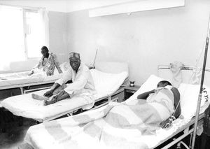 ELCT, Karagwe Diocese, Tanzania. Patients at Nyakahanga Hospital, 1986. The hospital is located
