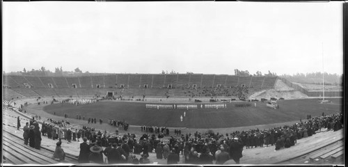 Pre-game activities, flag raising, Rose Bowl Game, Rose Bowl Stadium, Pasadena. January 1, 1923