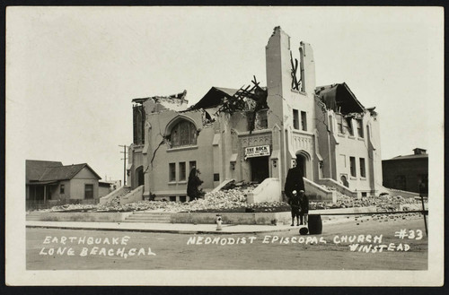 East Side Methodist Episcopal Church, 1100 Freeman Avenue, damage from the 1933 earthquake