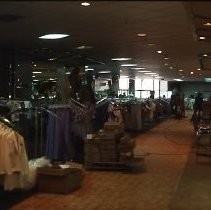 View of the Liberty House interior showing the installation of the displays in the Downtown Plaza on K Street also known as the K Street Mall