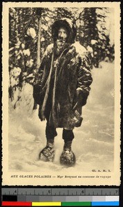 Missionary father wearing indigenous fur clothing, Canada, ca.1920-1940