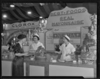 Three women at the Best Food display at the Food and Household Show, Los Angeles, 1935