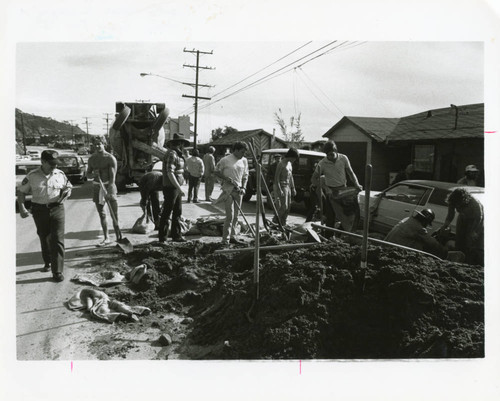Students assisting with disaster response in Malibu, early 1980s