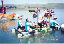 8ML float with crew with Chili pepper float in background at the Fisherman's Festival in Bodega Bay, 1995