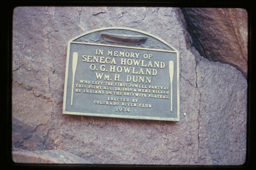 Plaque; Separation Rapids "In Memory of Seneca Howland, O.G. Howland, Wm. H. Dunn . . . "