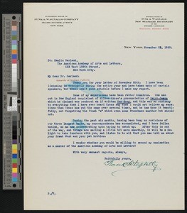 Frank Horace Vizetelly, letter, 1929-11-22, to Hamlin Garland