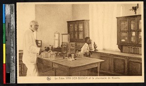 Missionary and student with microscope, Kisantu, Congo, ca.1920-1940