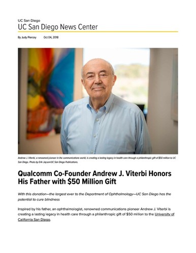 Qualcomm Co-Founder Andrew J. Viterbi Honors His Father with $50 Million Gift
