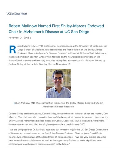 Robert Malinow Named First Shiley-Marcos Endowed Chair in Alzheimer’s Disease at UC San Diego