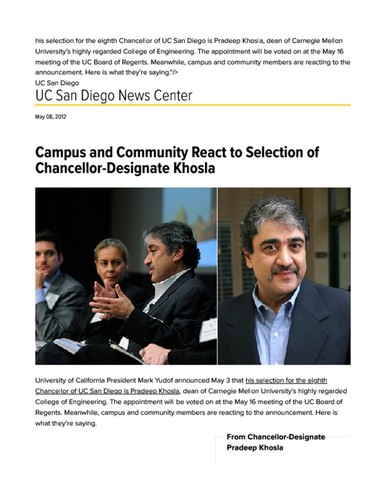 Campus and Community React to Selection of Chancellor-Designate Khosla
