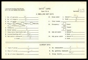 WPA Low income housing area survey data card 12, serial 6356
