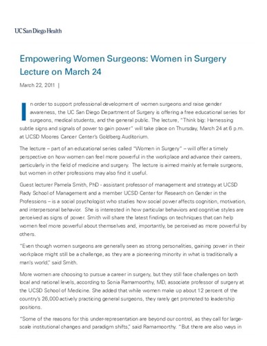 Empowering Women Surgeons: Women in Surgery Lecture on March 24