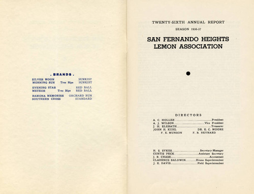 San Fernando Heights Lemon Association, 26th Annual Report, 1936-1937