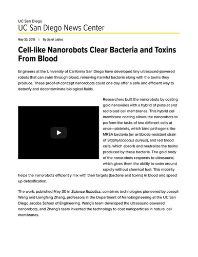 Cell-like Nanorobots Clear Bacteria and Toxins From Blood