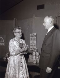 Mary Fiedler telling A. P. Behrens about Camp Fire Girl peanut sales, Petaluma, California, April 18, 1969