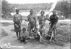 Group of African men and boys, Makulane, Mozambique, ca. 1896-1911