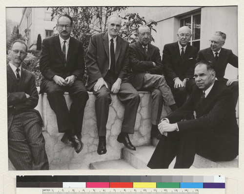 Berkeley campus. The number of Berkeley's Nobel Laureates gathered for this 1960 photograph. They are from left to right with date of Nobel award: Owen Chamberlain (1959), Edwin M. McMillan (1951), William F. Giauque (1949), John H. Northrup (1946), Wendell M. Stanley (1946), Emilio G. Segre (1959), and Glenn T. Seaborg (1951)