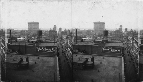 N.W. from Seelbach Hotel along 4th St. - Shows in Distance at left - Bridge & River, Louisville, Ky