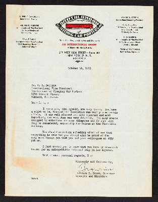 Correspondence from the Brotherhood of Sleeping Car Porters to C.L. Dellums