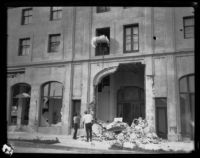 View of earthquake-damaged institutional or commercial building after the Long Beach earthquake, Southern California, 1933