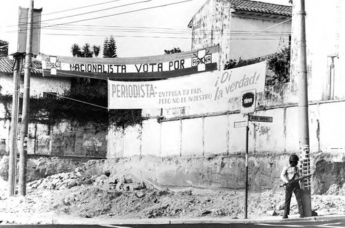 Banners on the street, San Salvador, 1982