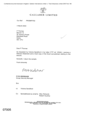 [Letter from PRG Redshaw to P Thomas regarding witness statement and a hard copy excel spreadsheet relating to seizure]
