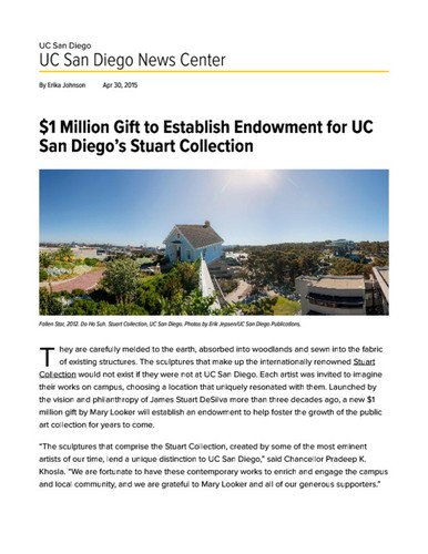 $1 Million Gift to Establish Endowment for UC San Diego’s Stuart Collection