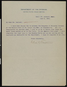 Charles Alexander Eastman, letter, 1904-06-06, to Hamlin Garland