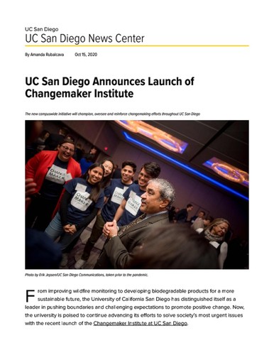 UC San Diego Announces Launch of Changemaker Institute